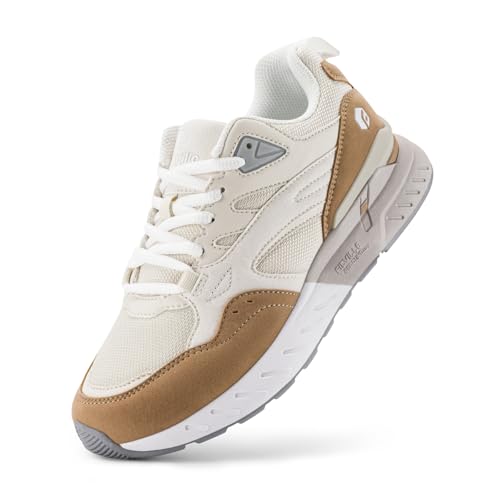 FitVille Extra Weit Laufschuhe Damen Sportschuhe Walking Schuhe Breite Turnschuhe Leichte Joggingschuhe Fitnessschuhe Bequeme Sneakers für Breite Füße,Beige,39.5 EU,X-Weit von FitVille