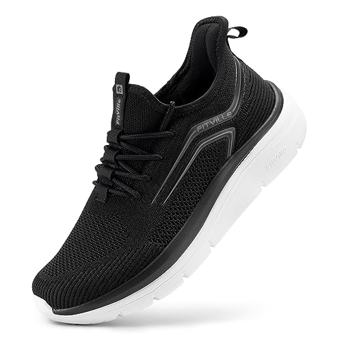 FitVille Extra Weit Laufschuhe Herren Gedämpft Joggingschuhe Helle Sohle Straßenlaufschuhe Atmungsaktiv Sportschuhe Fitnessstudio rutschfest Turnschuhe Schwarz Weiß 40 EU Weit von FitVille