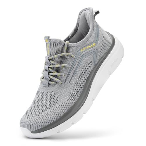 FitVille Extra Weit Laufschuhe Herren Gedämpft Joggingschuhe Helle Sohle Straßenlaufschuhe Atmungsaktiv Sportschuhe rutschfest Graphit und schwarzer Rand 42.5 EU Weit von FitVille