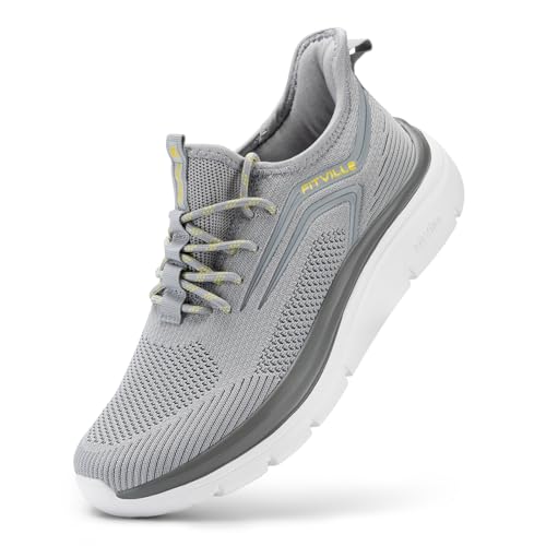FitVille Extra Weit Laufschuhe Herren Gedämpft Joggingschuhe Helle Sohle Straßenlaufschuhe Atmungsaktiv Sportschuhe Fitnessstudio rutschfest Turnschuhe Graphit und schwarzer Rand 43 EU Weit von FitVille