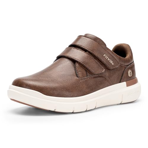 FitVille Extra Weit Schuhe Herren Lederschuhe Business Casual Freizeitschuhe Sneaker mit Klettverschluss,Braun,44 EU,X-Weit von FitVille
