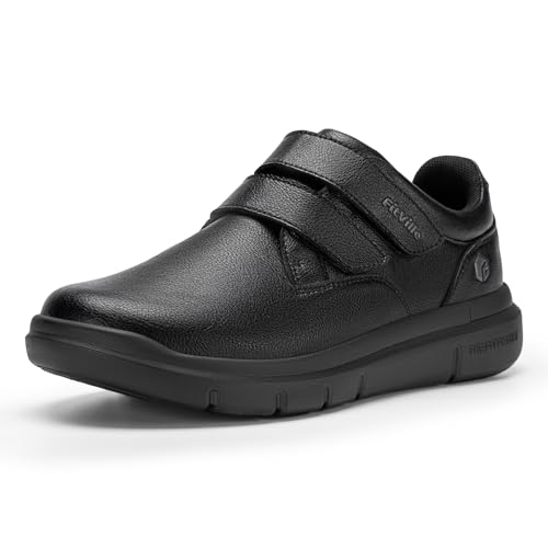 FitVille Extra Weit Schuhe Herren Lederschuhe Business Casual Freizeitschuhe Sneaker mit Klettverschluss,Schwarz,44 EU,Weit von FitVille