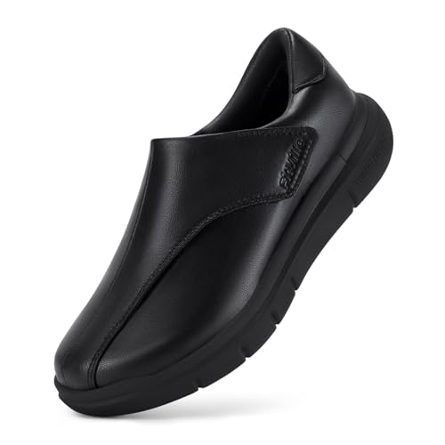 FitVille Seniorenschuhe Herren mit Klettverschluss Extra Weite Lederschuhe Bequeme Pflegeschuhe Gesundheitschuhe Hausschuhe Business Casual Schuhe für Breite Füße Schwarz EU 43 X-Weit von FitVille
