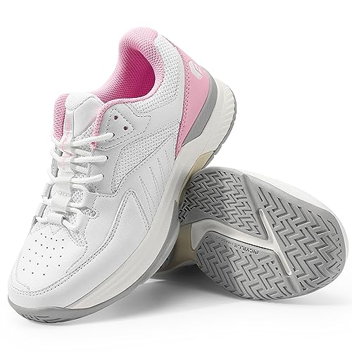 FitVille Extra Weit Tennisschuhe Damen Breit Hallenturnschuh Atmungsaktiv Training Schuhe für Tennis Badminton Walking Fitnessstudio Weiß-Rosa 37 EU Weit von FitVille
