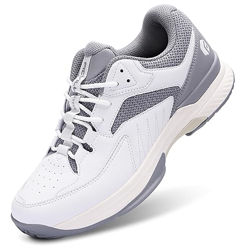 FitVille Extra Weit Tennisschuhe Herren Breit Hallenturnschuh Atmungsaktiv Training Schuhe für Tennis Badminton Walking Fitnessstudio Weiß & Grau 41 EU Weit von FitVille