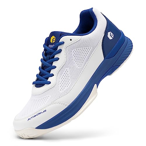 FitVille Extra Weit Tennisschuhe Herren rutschfest Hallenschuhe Atmungsaktiv Badminton Schuhe Bequemen Fitnessschuhe Weiß/Blau 42 EU Weit von FitVille