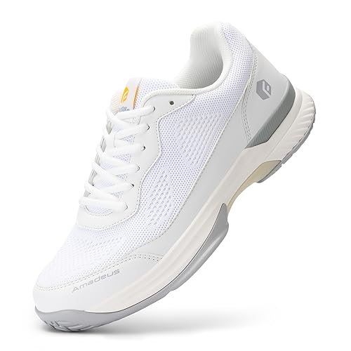 FitVille Extra Weit Tennisschuhe Herren rutschfest Hallenschuhe Atmungsaktiv Badminton Schuhe Bequemen Fitnessschuhe Weiß/Grau 42 EU X-Weit von FitVille