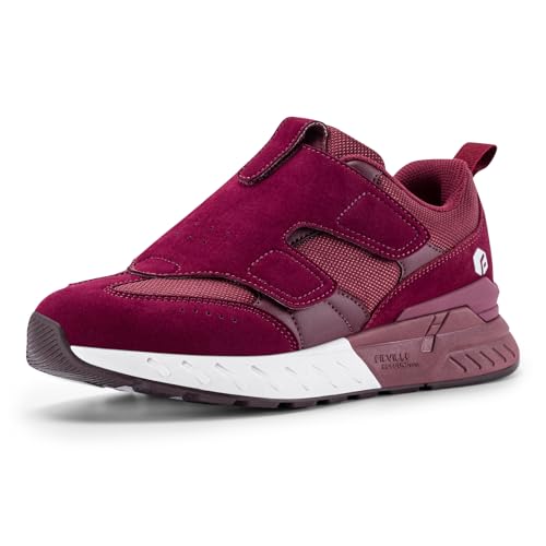 FitVille Extra Weit Walking Schuhe Damen Sportschuhe mit Klettverschluss Sneaker für Breite Füße Bequem Laufschuhe Orthopädische Freizeitschuhe Fitness Jogging,Rot,40 EU,X-Weit von FitVille