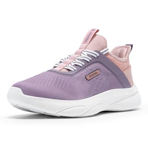 FitVille Extra Weit Walkingschuhe Damen Slip On Sneaker Atmungsaktiv Barfußschuhe Leichte Turnschuhe Sportschuhe mit Fußgewölbestütze Lila/Rosa 42.5 EU Weit von FitVille