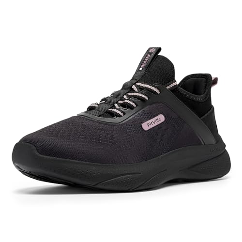 FitVille Extra Weit Walkingschuhe Damen Slip On Sneaker Atmungsaktiv Barfußschuhe Leichte Turnschuhe Sportschuhe mit Fußgewölbestütze Schwarz 39.5 EU Weit von FitVille