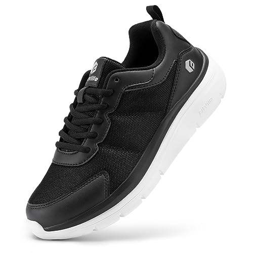 FitVille Extra Weit Walkingschuhe Herren Leicht Freizeitschuhe Stoßdämpfung Rückprall Fitnessschuhe Atmungsaktiv Gym Flexibel Biegsam Schwarz Weiß 46 EU X-Weit von FitVille