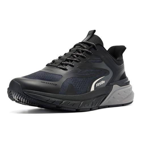 FitVille Extra Weit Walkingschuhe Herren Slip on Sneaker Atmungsaktive Laufschuhe Dämpfende Sportschuhe Joggingschuhe Bequeme Fitnessschuhe Schuhe Turnschuhe für Breite Füße Schwarz EU 43 X-Weit von FitVille