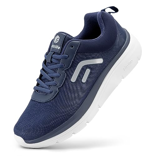 FitVille Extra Weit Walkingschuhe Herren leicht Fitnessschuhe Dämpfung und Rückprall Freizeitschuhe Atmungsaktiv Turnschuhe Flexibel und biegsam Dunkelblau 41 EU Weit von FitVille