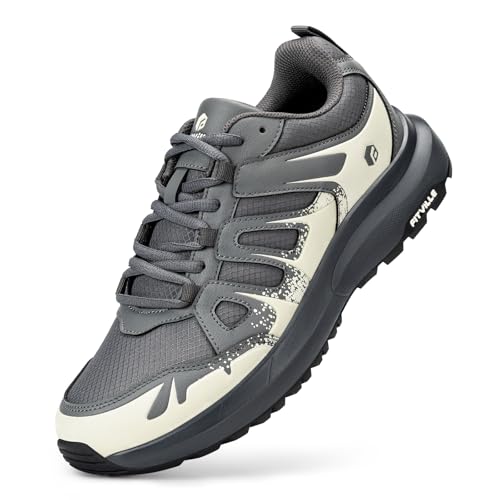 FitVille Extra Weit Wanderschuhe Herren Wasserdicht Wanderhalbschuhe Outdoor Schuhe mit Fußgewölbestütze Schiefergrau/Beige 46.5 EU X-Weit von FitVille