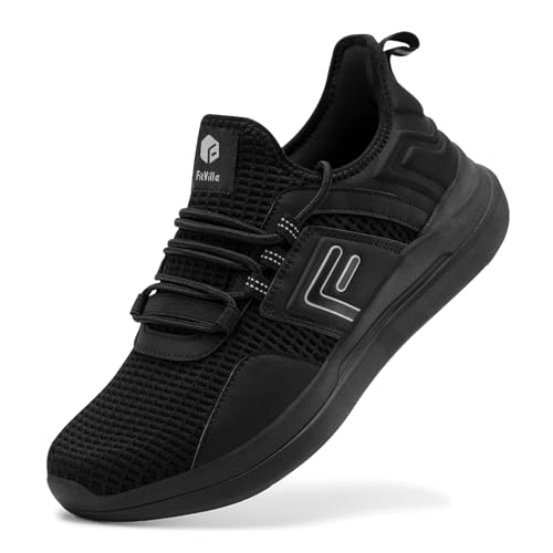 FitVille Extra Weite Laufschuhe Herren Dämpfung Straßenlaufschuhe Bequeme atmungsaktive Outdoor Joggingschuhe rutschfest Turnschuhe Schwarz 47 EU X-Weit von FitVille