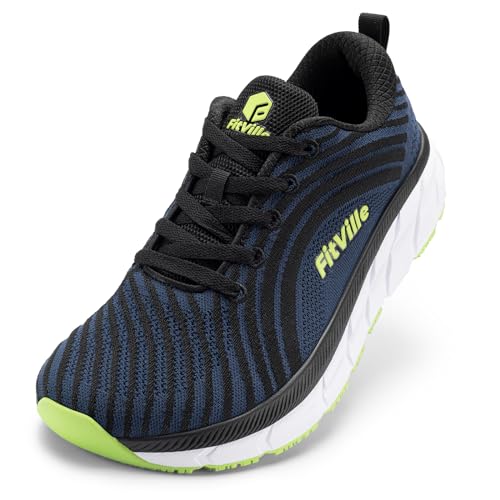 FitVille Extra Weite Laufschuhe Herren Joggingschuhe Gedämpft Sportschuhe Leicht Atmungsaktiv Turnschuhe Tennis Fitness Jogging Walkingschuhe,Dunkelblau mit Schwarz,41 EU,Weit von FitVille