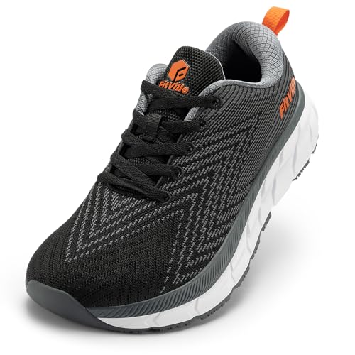 FitVille Extra Weite Laufschuhe Herren Joggingschuhe Gedämpft Sportschuhe Leicht Barfußschuhe Atmungsaktiv Turnschuhe Tennis Fitness Jogging Walkingschuhe,Schwarz mit Grau,42.5 EU,Weit von FitVille