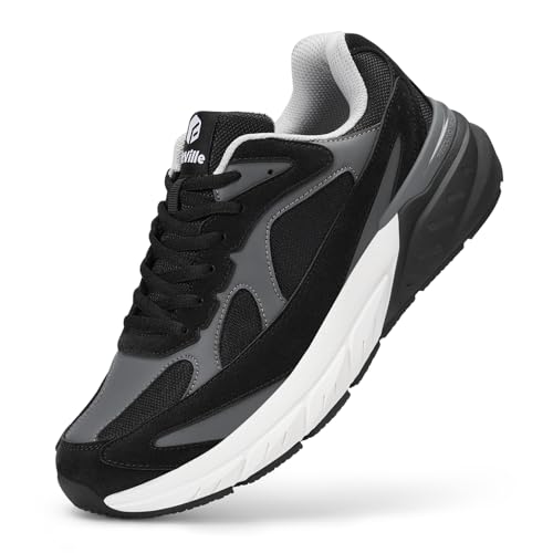 FitVille Extra Weite Laufschuhe Herren Sneaker rutschfeste Turnschuhe Sportschuhe Breit Joggingschuhe Fitnessschuhe Bequeme Walking Schuhe Breite Füße Running Shoes Man Schwarz 43 EU X-Weit von FitVille