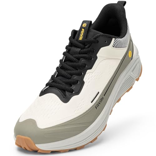 FitVille Extra Weite Laufschuhe Herren Sportschuhe Atmungsaktiv Turnschuhe Breit Sneaker Leicht Outdoor Joggingschuhe Bequeme Traillaufschuhe Gedämpft Walkingschuhe Beige/Wüstensalbei 44 EU Weit von FitVille