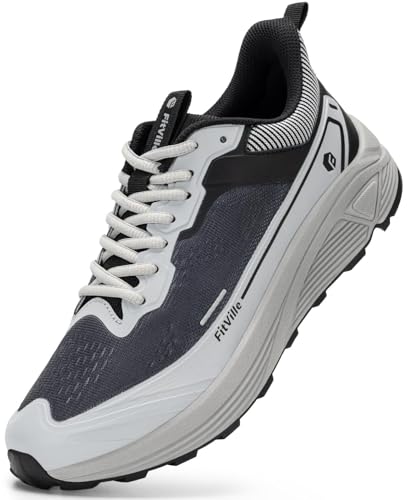 FitVille Extra Weite Laufschuhe Herren Sportschuhe Atmungsaktiv Turnschuhe Breit Sneaker Leicht Outdoor Joggingschuhe Bequeme Traillaufschuhe Gedämpft Walkingschuhe Schwarz/Taubengrau 42.5 EU Weit von FitVille