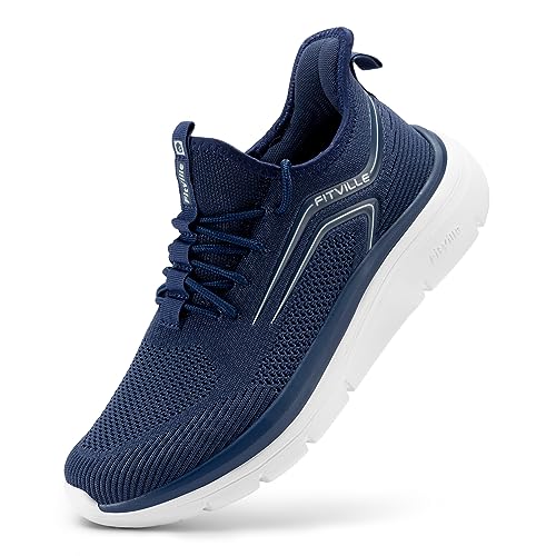 FitVille Extra Wide Running Shoes Men's Cushioned Road Running Shoes Breathable Jogging Shoes Bright Sole Sports Shoes Gym Non-Slip Trainers, darkblue von FitVille