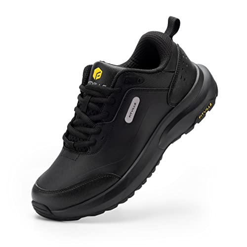 FitVille Extra weit Wanderschuhe Herren Leicht Trekkingschuhe Wasserdicht Outdoor Schuhe mit Fußgewölbestütze Hacking Schuhe für alle Wetterbedingungen Schwarz 41 EU Weit von FitVille