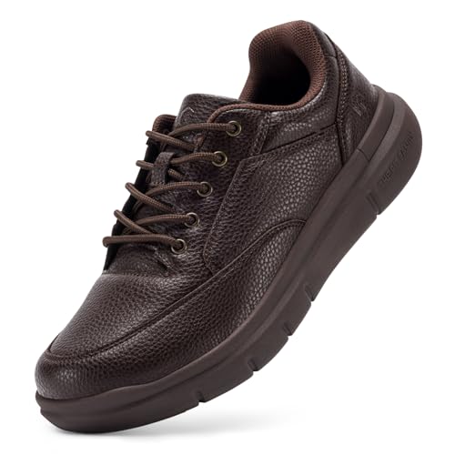 FitVille Sneaker Herren Extra Weit Leder Freizeitschuhe Bequemer Lässige Turnschuhe Business Walkingschuhe Formal Classic Mokassins Schnürhalbschuhe Mokkabraun 45 EU X-Weit von FitVille