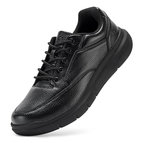 FitVille Sneaker Herren Extra Weit Leder Freizeitschuhe Bequemer Lässige Turnschuhe Business Walkingschuhe Formal Classic Mokassins Schnürhalbschuhe Schwarz 46 EU Weit von FitVille