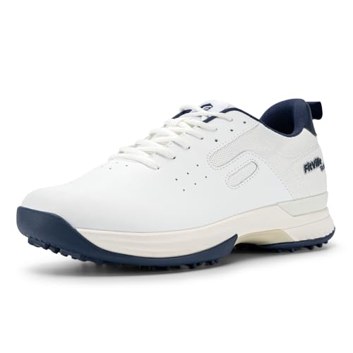 FitVille Golfschuhe Herren Extra Weit Atmungsaktiv Golf Sportschuhe mit Schnürung Breit Herren-Golfschuh Weiß Dunkelblau 40 EU X-Weit von FitVille