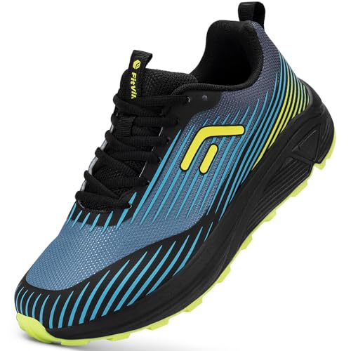 FitVille Laufschuhe Herren Extra Weite Traillaufschuhe Straßenlaufschuhe Breit Sneaker Leicht Sportschuhe Outdoor Schuhe Bequeme Fitnessschuhe Trekkingschuhe Electric Blue and Neon Yellow 42 EU Weit von FitVille