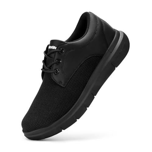 FitVille Herren Freizeitschuhe Weit Leicht Sneakers Business Lässige Turnschuhe Atmungsaktiv Leders Fußgewölbestütze Anzugschuhe Formale Moderne Klassische Oxfords Tiefschwarz 44 EU Weit von FitVille