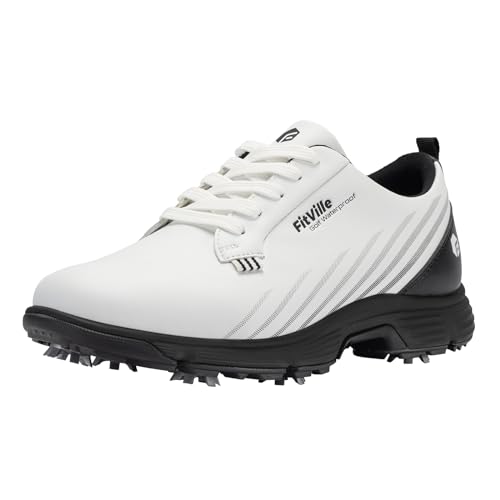 FitVille Herren GreenTread Golfschuhe V2 Golf Shoe Anti-Rutsch-Leichte Outdoor Golfschuh mit Spikes für Männer Golf Training Weiß/Schwarz 42.5 EU von FitVille