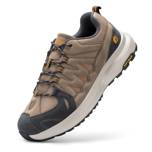 FitVille Wanderschuhe Herren Extra Breit Leicht atmungsaktive Trekkingschuhe Weite Outdoor Schuhe rutschfeste Bergschuhe Dämpfung Herren Sneaker mit Fußgewölbestütze Braun 44.5 EU X-Weit von FitVille