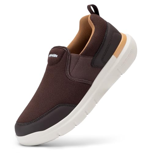 FitVille Slip On Sneaker Herren Extra Weite Turnschuhe rutschfest Walkingschuhe Breit Outdoor Schuhe Bequem Leichte Atmungsaktive Freizeitschuhe für Plantarfasziitis Kaffee 42 EU Weit von FitVille