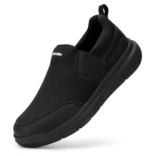 FitVille Slip On Sneaker Herren Extra Weite Turnschuhe rutschfest Walkingschuhe Breit Outdoor Schuhe Bequem Leichte Atmungsaktive Freizeitschuhe für Plantarfasziitis Tiefschwarz 42 EU Weit von FitVille