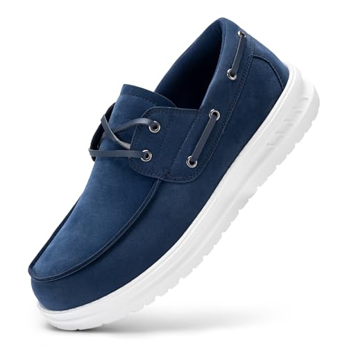 FitVille Herren Schuhe Slip On weit Leder Mokassins ohne Schnürsenkel Atmungsaktiv Slipper für breite Füße Blau Weite 10.5 von FitVille