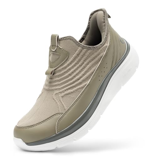 FitVille Herren Slip On Walking Schuhe Extra Weite Sneakers Breite Laufschuhe Leichte Turnschuhe Jogging Fitness Sportschuhe,Plaza Taupe,42 EU,Weit von FitVille