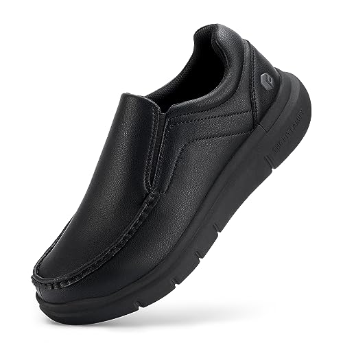 FitVille Herren Slip Sneakers Weit Slipper für breiter füße Atmungsaktiv Business Walkingschuhe Lederschuhe Schlupfschuh Schwarz 46.5 EU Weit von FitVille