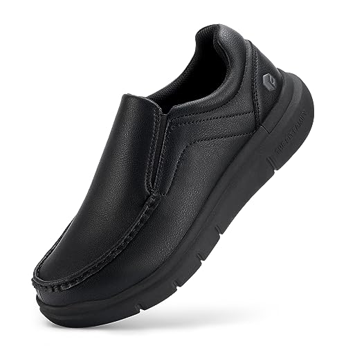 FitVille Herren Slip Sneakers Weit Slipper für breiter füße Atmungsaktiv Business Walkingschuhe Lederschuhe Schlupfschuh Schwarz 47 EU Weit von FitVille