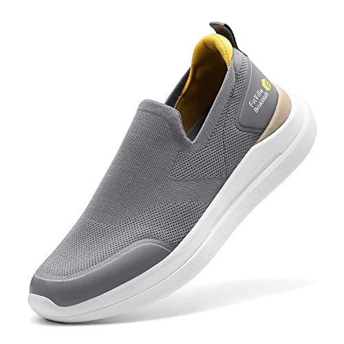 FitVille Herren Slip on Sneakers Extra Weite Bequeme Turnschuh Leicht Walkingschuhe Atmungsaktiv Breite Slipper Schuhe, Grau, 42 EU X-Weit von FitVille