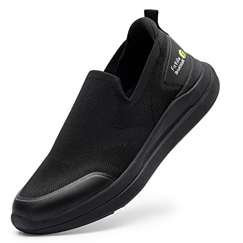 FitVille Herren Slip on Sneakers Extra Weite Bequeme Turnschuh Leicht Walkingschuhe Atmungsaktiv Breite Slipper Schuhe, Schwarz, 41 EU X-Weit von FitVille