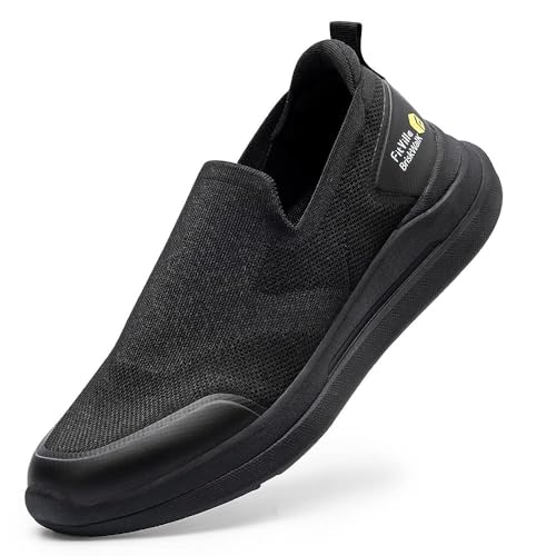 FitVille Herren Slip on Sneakers Extra Weite Bequeme Turnschuh Leicht Walkingschuhe Atmungsaktiv Breite Slipper Schuhe, Schwarz, 46.5 EU Weit von FitVille