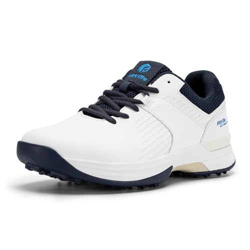 FitVille Herren SpeedEx Golfschuhe V4 Sneaker Extra Weit Walking Schuhe Leichte Bequeme Man Schuhe mit Schnürung atmungsaktive Trainingsschuh für Golf Sport Weiß/Marineblau 47 EU X-Weit von FitVille