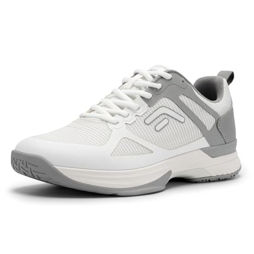 FitVille Herren Tennisschuhe Extra Weit Sportschuhe rutschfeste Hallenschuhe Atmungsaktive Badminton Schuhe Bequeme Fitnessschuhe Sneaker für Breite Füße,Weiß mit Grau,42.5 EU,X-Weit von FitVille