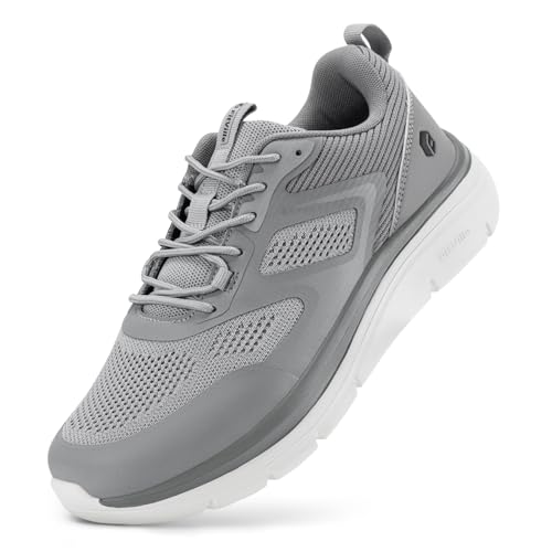 FitVille Herren Walking Schuhe Extra Weit Sportschuhe Leichte Laufschuhe Atmungsaktive Joggingschuhe Bequeme Turnschuhe Sneaker für Breite Füße,Grau,45 EU,X-Weit von FitVille