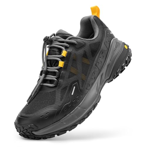 FitVille LUGMAX V1 Wanderschuhe Herren Wasserdicht Extra Breit rutschfeste Outdoor Trekkingschuhe Weite leichte Hiking Shoes Kletterschuhe Bergsteigen Walkingschuhe Sneaker Schwarz/Grau 43 EU Weit von FitVille