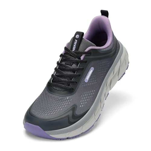 FitVille Laufschuhe Damen Sportschuhe Atmungsaktive Sneaker Leichte Joggingschuhe Bequeme Walking Schuhe Grau/Lila 37 EU Weit von FitVille