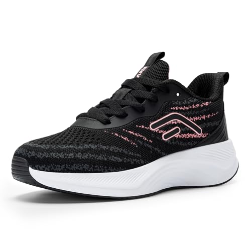 FitVille Laufschuhe Damen Sportschuhe Atmungsaktiv Turnschuhe Leichte Joggingschuhe mit Weich Dicke Sohle Frizeitschuhe Outdoor Straßenlaufschuhe, Schwarz mit Rosa, 39.5 EU von FitVille