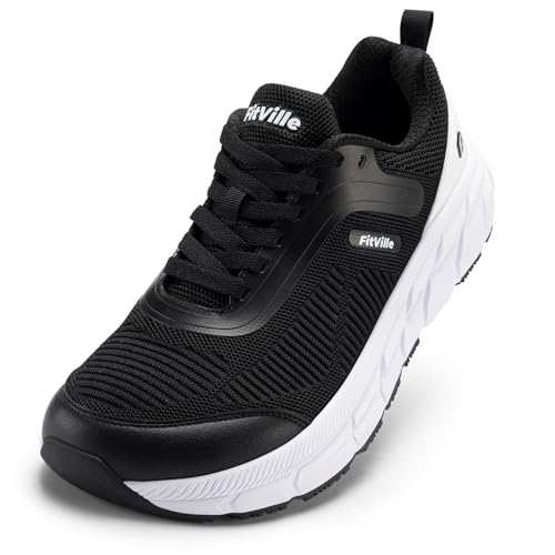 FitVille Laufschuhe Herren Extra Weit Sportschuhe Atmungsaktive Barfußschuhe Sneaker Breite Traillaufschuhe Leicht Joggingschuhe Bequeme Walking Schuhe Breite Füße,Schwarz mit Weiß,42.5 EU,X-Weit von FitVille
