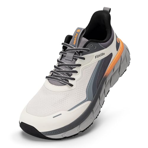 FitVille Extra Weit Laufschuhe Herren Sportschuhe Atmungsaktive Traillaufschuhe Leicht Joggingschuhe Walking Schuhe Farbverlauf Grau/Orange 45 EU X-Weit von FitVille